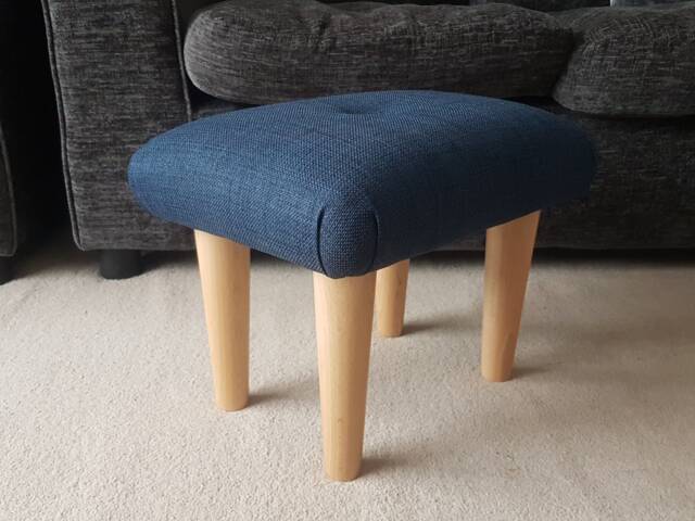 Handmade Dark Blue Footstool Small Upholstered Ottoman With Button, S - image 1