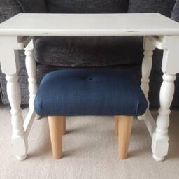 Handmade Dark Blue Footstool Small Upholstered Ottoman With Button, S - thumbnail 2