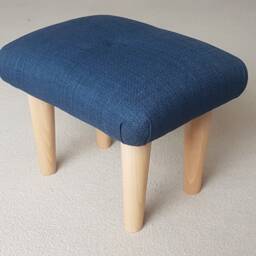 Handmade Dark Blue Footstool Small Upholstered Ottoman With Button, S - thumbnail 4