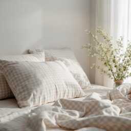 Beige Gingham Cotton 1 Duvet Cover Checkered Comforter Set Cozy Bedroom Decor Duvet - thumbnail 3