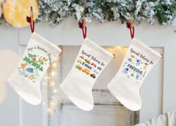 Personalized Christmas Stocking & Santa Sack Set - Dinosaur, Spacemen & Cars Designs For Boys Girls - thumbnail 1