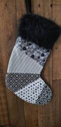 Black & White Patchwork Christmas Stocking Ooak Ready To Ship Quilted #1 Rts - thumbnail 2