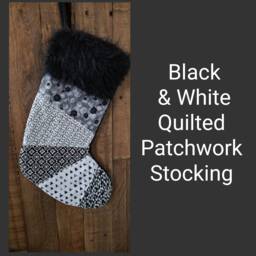Black & White Patchwork Christmas Stocking Ooak Ready To Ship Quilted #1 Rts