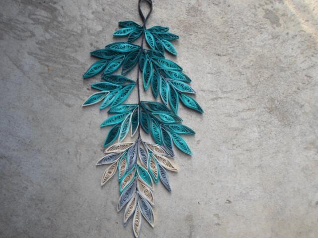 Teal Home Decor Gold Silver Wall Art Paper Leaves Wall Hanging - image 1