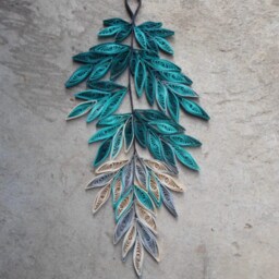 Teal Home Decor Gold Silver Wall Art Paper Leaves Wall Hanging - thumbnail 3