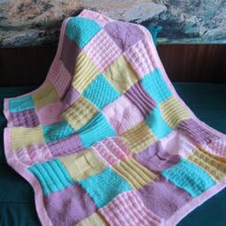 Hand Knitted Squares Afghancolorful Knitting Blanketbaby Crib Blanket - thumbnail 2