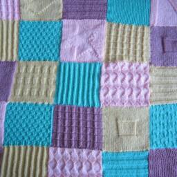 Hand Knitted Squares Afghancolorful Knitting Blanketbaby Crib Blanket - thumbnail 4