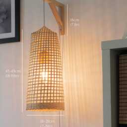 Plug-In Woven Wall Mounted Pendant Light Natural Bamboo Wood Tall Long Boho Sconce Lampshade - thumbnail 3