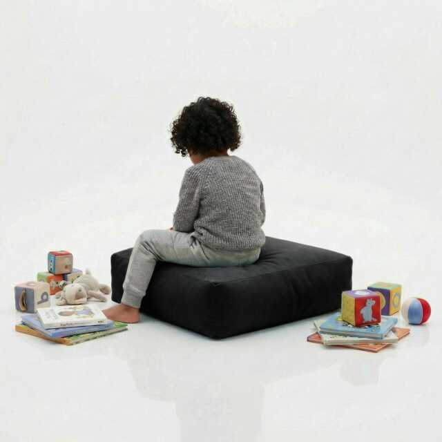 Black Velvet Bean Bag Floor Cushion Square Ottoman Pouf - 60cm - image 1