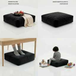 Black Velvet Bean Bag Floor Cushion Square Ottoman Pouf - 60cm - thumbnail 3