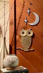 Mid Century Modern Owl With Moon & Elongated Starbursts - 3D Printed. Painted Gold/Silver Or Unpainted Black~ Wall Art/Decor - thumbnail 1