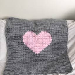 Heart Baby Blanket. Crochet Pink Heart Pink & Grey Girls Nursery Decor. Newborn Girls - thumbnail 2