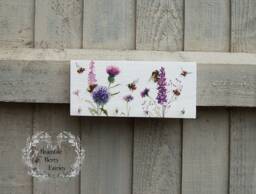 Bees & Lavender Purple Wild Flowers Thistle Key Hook Rack Necklace Jewellery Hanger Organiser Tea Towel Holder Dog Lead - thumbnail 1