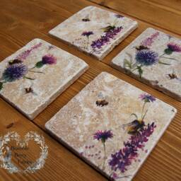 Bees & Lavender Purple Wild Flowers Thistle Key Hook Rack Necklace Jewellery Hanger Organiser Tea Towel Holder Dog Lead - thumbnail 3