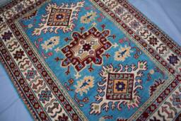 3x5 Kazak Area Rug - Blue Tribal Caucasian Afghan Hand Knotted Veg Dyes Wool Geometric Bedroom Kitchen Oriental Boho - thumbnail 1