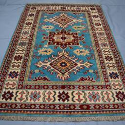 3x5 Kazak Area Rug - Blue Tribal Caucasian Afghan Hand Knotted Veg Dyes Wool Geometric Bedroom Kitchen Oriental Boho - thumbnail 2