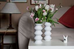 Handmade White Porcelain Flower Vases Geometric Zig Zag Design - thumbnail 1