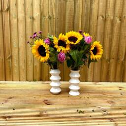 Handmade White Porcelain Flower Vases Geometric Zig Zag Design - thumbnail 2