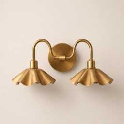 Mid Century Modern Brass Double Wall Sconce With Scalloped Flower Sconce Vanity Lighting - Hardwire & Plug-In Bathroom Vanity Light Fixture - thumbnail 2