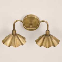 Mid Century Modern Brass Double Wall Sconce With Scalloped Flower Sconce Vanity Lighting - Hardwire & Plug-In Bathroom Vanity Light Fixture - thumbnail 3