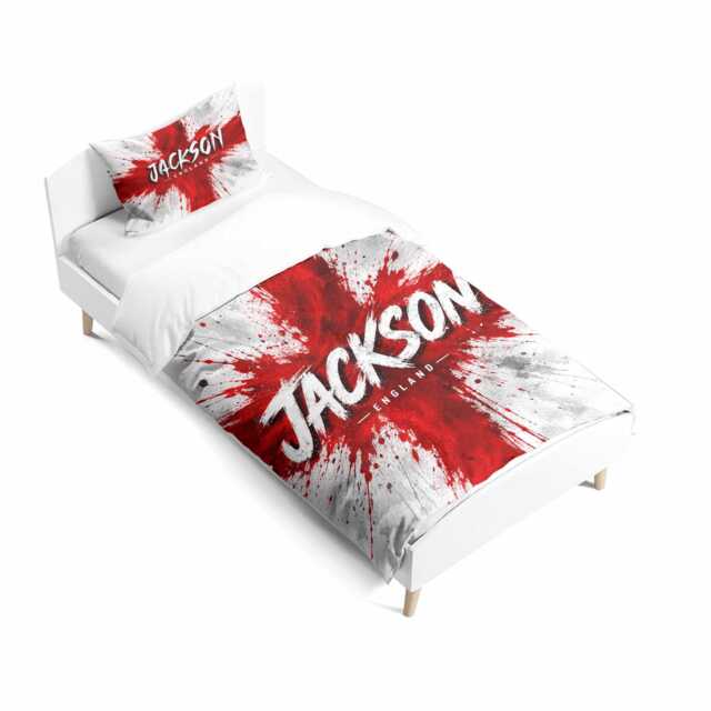 Personalised Name Paint England Flag Cot Bed Set Three Lions Nursery Bedding Football Supporter Present St George Cross Baby Room Decor Gift - image 1