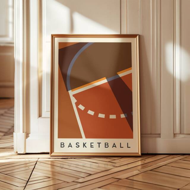 Basketball Art Print - Minimalist Sports Wall Bold Geometric Poster - image 1
