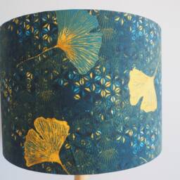 Teal Mustard Lampshade Gingko Leaves Yellow Blue Leaves Floral Handmade Fabric Drum Lamp Shade Ceiling Pendant Or Table Floor -Various Sizes - thumbnail 2