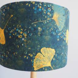 Teal Mustard Lampshade Gingko Leaves Yellow Blue Leaves Floral Handmade Fabric Drum Lamp Shade Ceiling Pendant Or Table Floor -Various Sizes - thumbnail 4