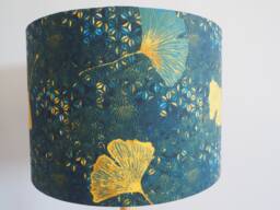 Mustard Teal Leaves Lampshade Floral Gingko Leaf Yellow Blue Handmade Fabric Drum Lamp Shade Ceiling Pendant Or Table Floor -Various Sizes