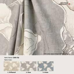 Calla Lily 3 Colors Watercolor Daylily Floral Flower Gray Blue Cotton Curtain, Valance Pleated, Lined Drapery Panel Offered As Upgrades - thumbnail 1