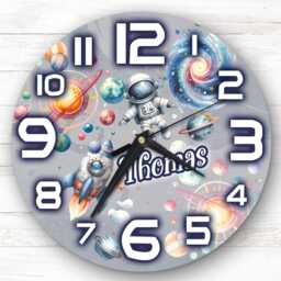 Boy's Space Rocket Astronaut Personalised Gift For Kid's Bedroom Clock - Kids Clock, Children's , Custom Wall - thumbnail 1