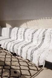 Moroccan Wedding Blanket Handira White With Metal Sequins, Moroccan Carpet, Berber, Bedding Blanket, Handmade & High Quality, Halloween Gifts - thumbnail 4
