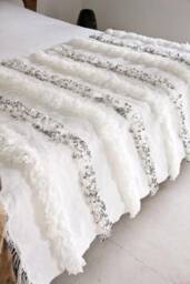 Moroccan Wedding Blanket Handira White With Metal Sequins, Moroccan Carpet, Berber, Bedding Blanket, Handmade & High Quality, Halloween Gifts