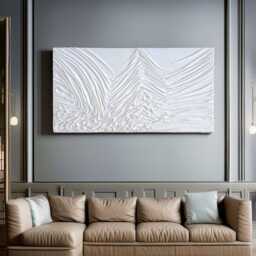 Original White Fabric Textured Abstract Canvas Painting, Large Plaster Wall Art - thumbnail 2