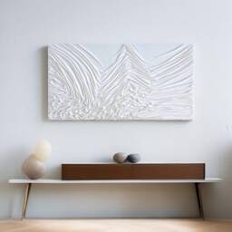 Original White Fabric Textured Abstract Canvas Painting, Large Plaster Wall Art - thumbnail 3