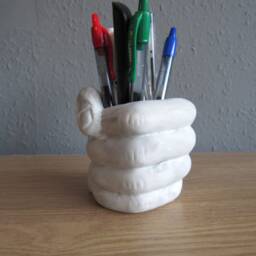 Concrete Hand Fist Pen Holder Pencil Utensil Toothbrush Concrete Planter Sculpture Decorative Object, Vase Unique Gift - thumbnail 2
