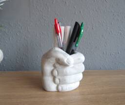 Concrete Hand Fist Pen Holder Pencil Utensil Toothbrush Concrete Planter Sculpture Decorative Object, Vase Unique Gift