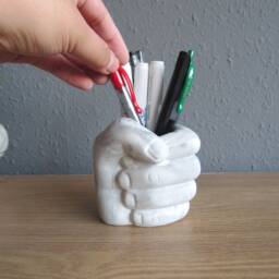 Concrete Hand Fist Pen Holder Pencil Utensil Toothbrush Concrete Planter Sculpture Decorative Object, Vase Unique Gift - thumbnail 3