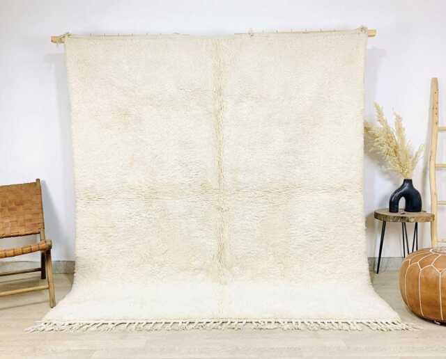 White Moroccan Rug Berber Shag Large Area - Solid Cream Plush Wool Carpet Texture Maxxing Minimalist Home Decor - image 1