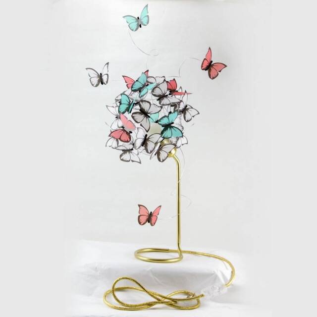 Butterfly Table Lamp Gold Base, Colorful Paper Butterflies, Whimsical Decor - image 1