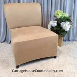 Slipcover Beige Suede Stretch Chair Cover For Armless Chair, Slipper Accent Parsons Side Chair, Gray - thumbnail 2