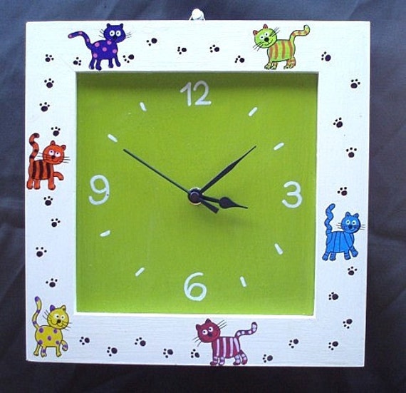 Hand Painted Cats Wooden Wall Clock - image 1