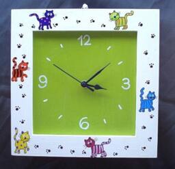 Hand Painted Cats Wooden Wall Clock - thumbnail 1