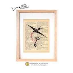 Swallow Bird & Key Art Print Antique Dictionary Page - thumbnail 1