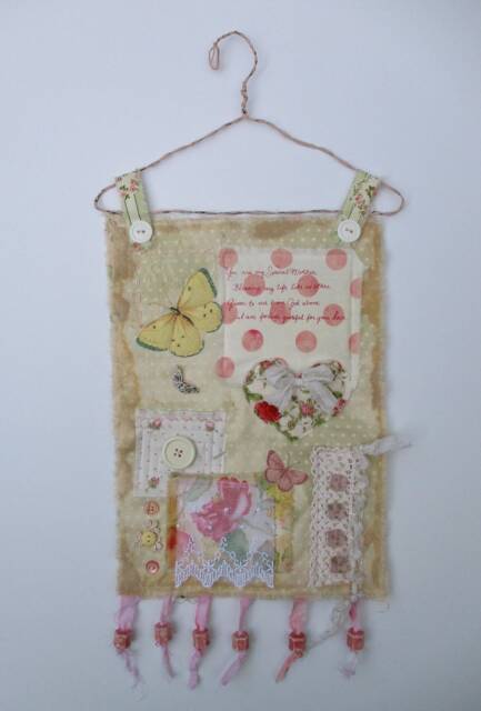 Quilted Mother's Day Wall Hanging/Shabby Chic Pink Rose Butterflies Fiber Art Quilt - image 1