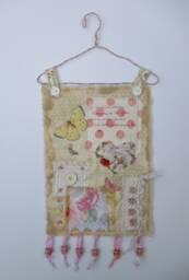Quilted Mother's Day Wall Hanging/Shabby Chic Pink Rose Butterflies Fiber Art Quilt - thumbnail 1