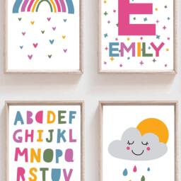 Set Of 4 Girls Nursery Prints, Bedroom Rainbow Wall Art, Playroom Art - thumbnail 2