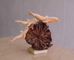 Wooden Dolphin Family Sculpture, Parasite Wood Statue, Figurine, Burl Wood, Little Decor, Unique Art, Table Gift For Mom - thumbnail 1
