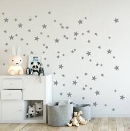 Mini Stars Wall Decals, Mixed Set Of 90 Little Stars, 2 Up To 4 cm Sized in Gold, Grey, Star Stickers, Kids Room Decals & Home Decor