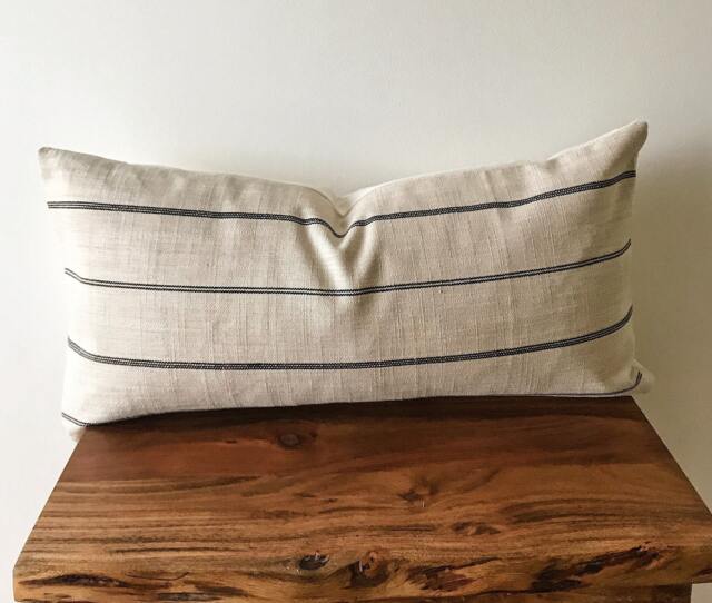 Mykonos Neutral Striped Pillow Cover - 12 X 24 Lumbar Boho Decor Rectangular Case Textured - image 1